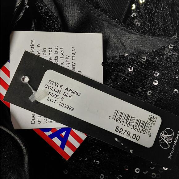 Betsy & Adam Formal Evening Gown Women 8 Black Sequin One Shoulder Wedding Party - Picture 10 of 12